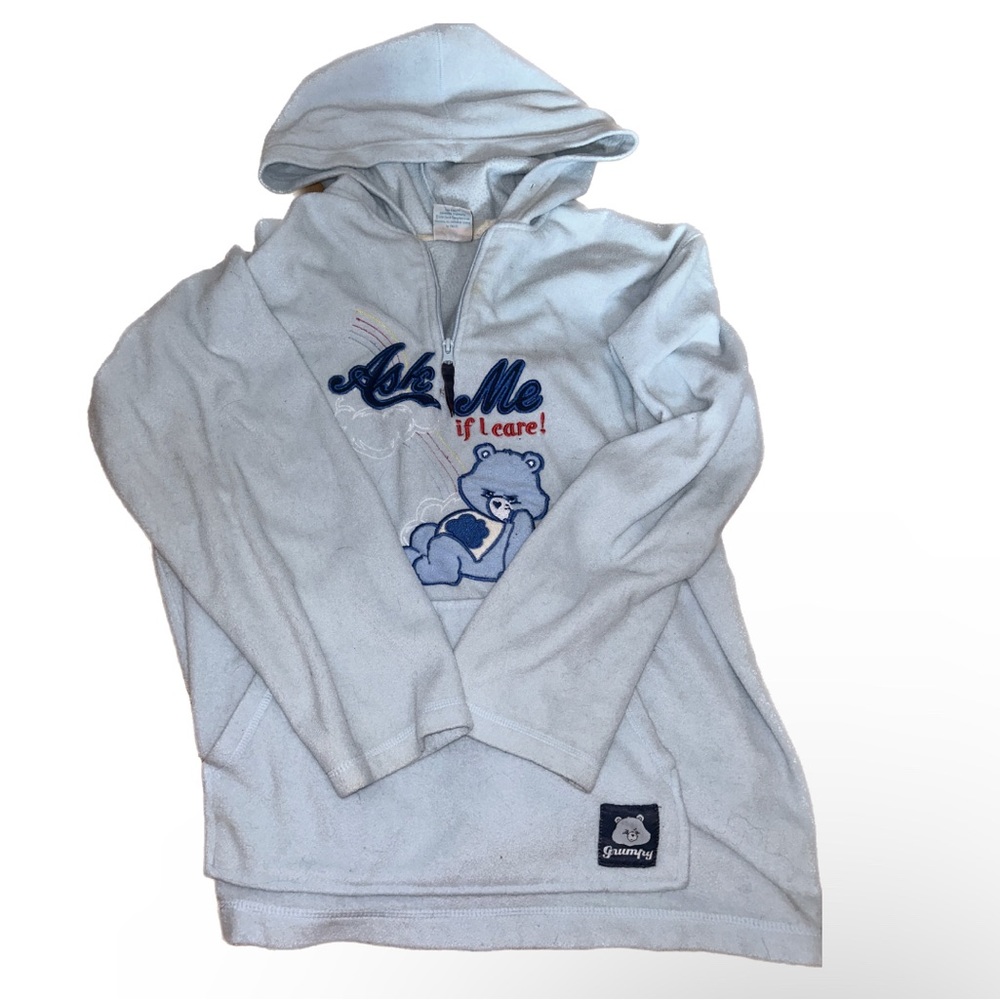 vintage y2k 2000s care bear “ask me if i care” blue zip up hoodie ! oversized